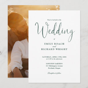 Script Calligraphy Foto Emerald Green Wedding Einladung