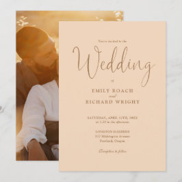 Script Calligraphy Foto Soft Peach Wedding Einladung