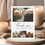 Script Calligraphy Foto Wedding Vielen Dank Dankeskarte<br><div class="desc">Moderne Hochzeitsdankkarte mit niedlicher Kalligraphie mit 5 Fotos. Auf der Rückseite personalisieren Sie Ihre Danksagung Nachricht.</div>