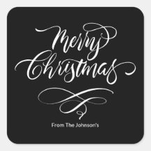 Script Calligraphy Merry Christmas Square Sticker