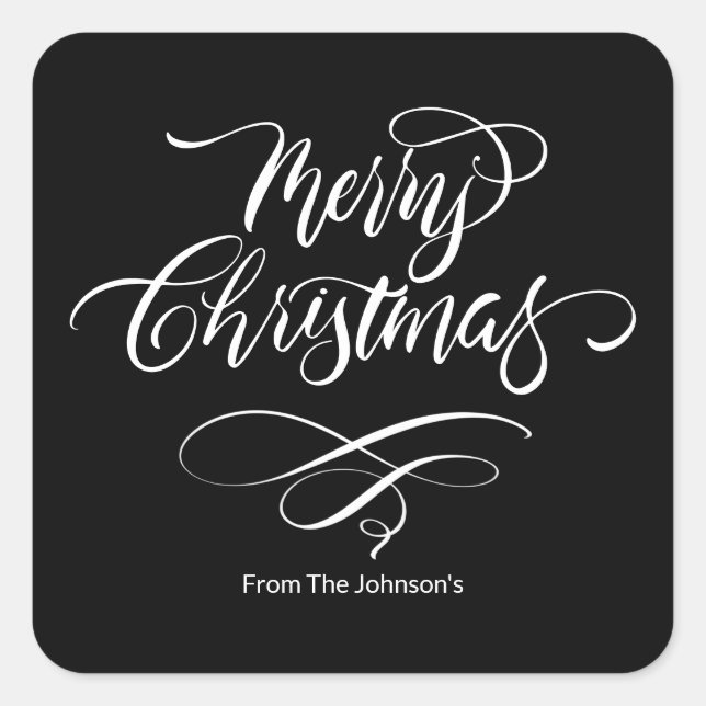 Script Calligraphy Merry Christmas Square Sticker (Vorderseite)