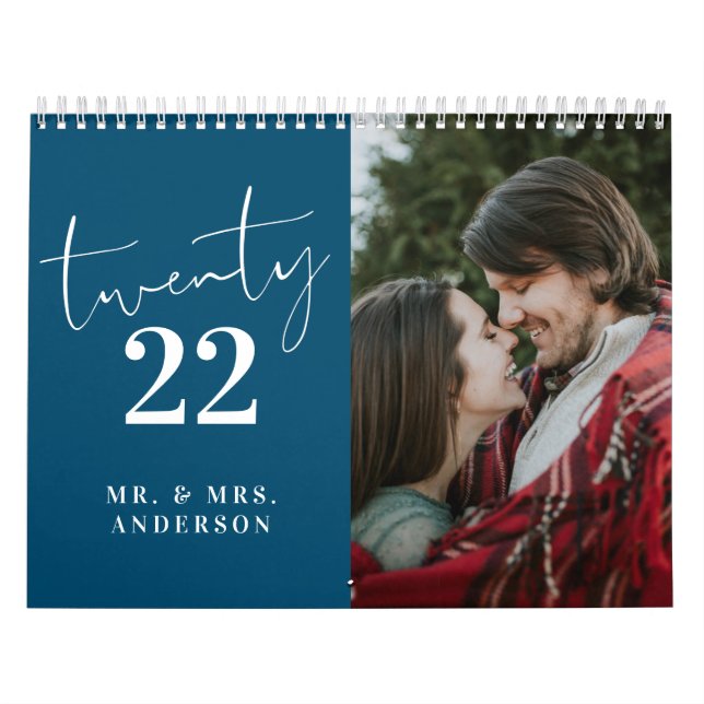 Script Calligraphy Newly Wed Foto Aquamarin Blue Kalender (Titelbild)