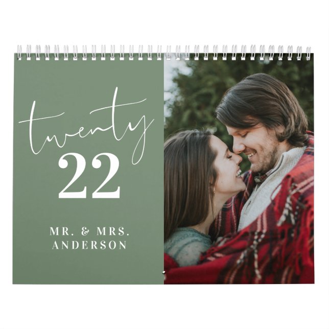 Script Calligraphy Newly Wed Foto Sage Green Kalender (Titelbild)