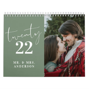 Script Calligraphy Newly Wed Foto Sage Green Kalender