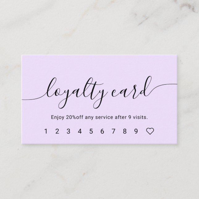 Script Calligraphy Pastel Lila Loyalty Card Treuekarte (Vorderseite)