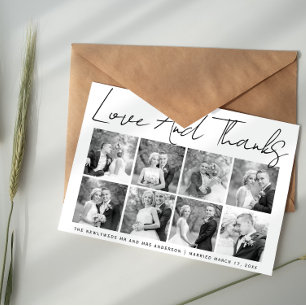 Script calligraphy wedding Thank You photo collage Dankeskarte