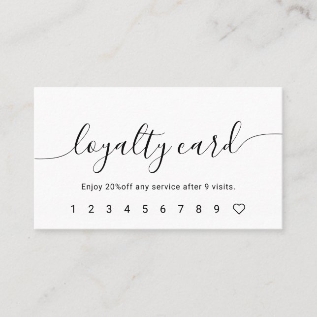 Script Calligraphy White Loyalty Card Treuekarte (Vorderseite)