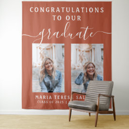 Script Calligraphy Zwei-Foto-Abschluss | Orange Wandteppich