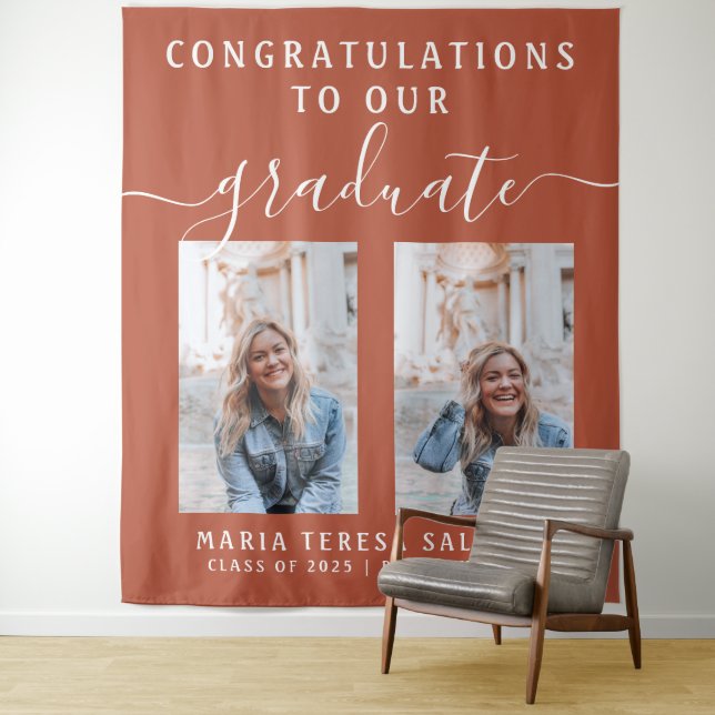 Script Calligraphy Zwei-Foto-Abschluss | Orange Wandteppich (Beispiel)