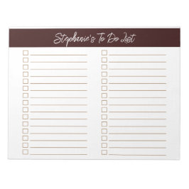 Script Chocolate Brown 8.5x11 Two Column Checklist Notizblock