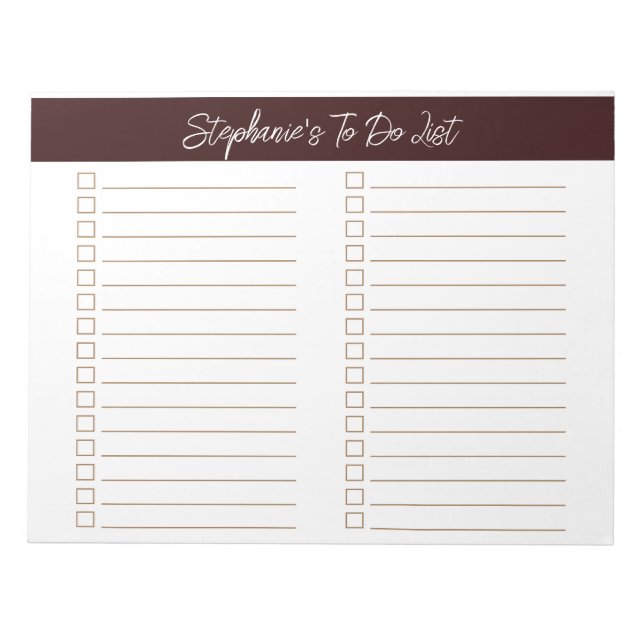 Script Chocolate Brown 8.5x11 Two Column Checklist Notizblock (Vorderseite)