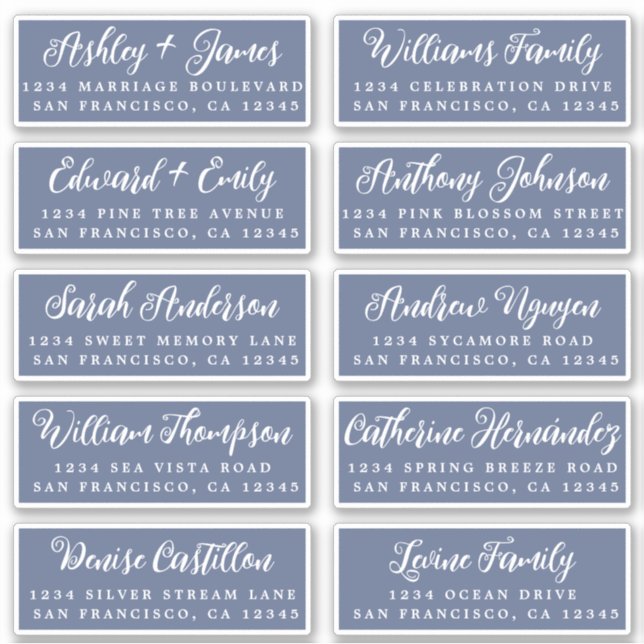 Script Dark Blue Wedding Guest Address Labels (Vorderseite)