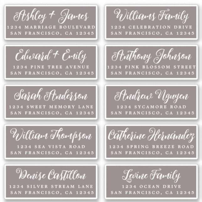 Script Dark Gray Wedding Guest Address Labels (Vorderseite)