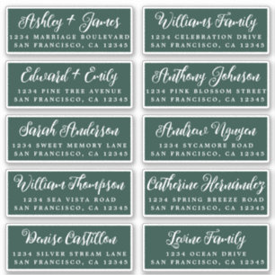 Script Dark Green Wedding Guest Address Labels