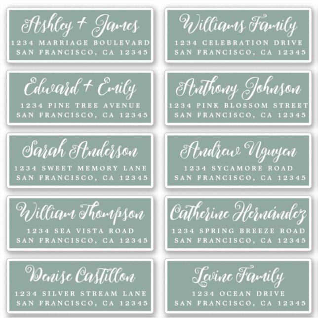 Script Dark Green Wedding Guest Address Labels (Vorderseite)