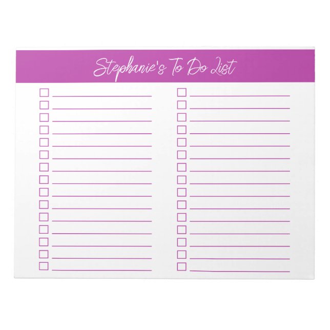 Script Dark Pink 8.5x11 Two Column Checklist Notizblock (Vorderseite)