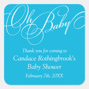 Script Diagonals in Cyan Baby Shower Sticker