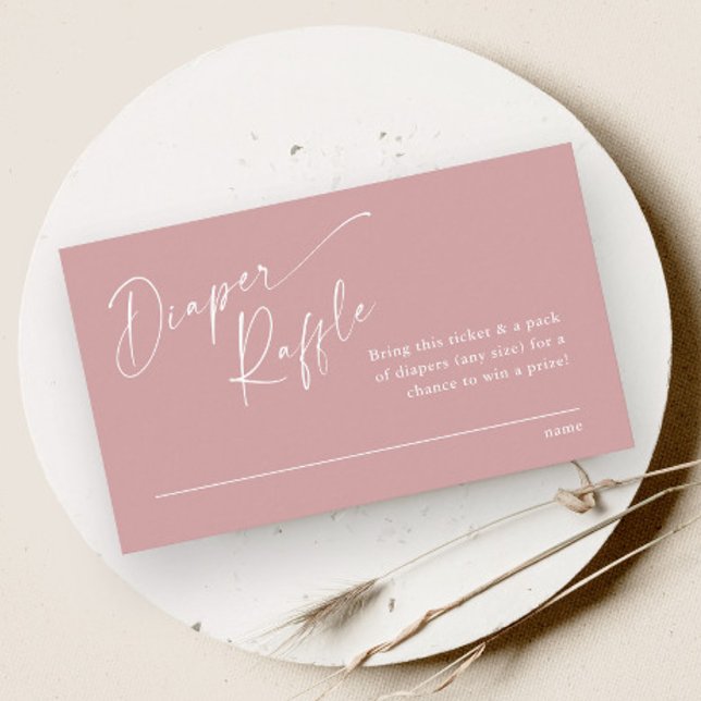 Script Diaper Raffle Girls Babydusche Begleitkarte (Modern script girls dusty pink baby shower diaper raffle enclosure card.)