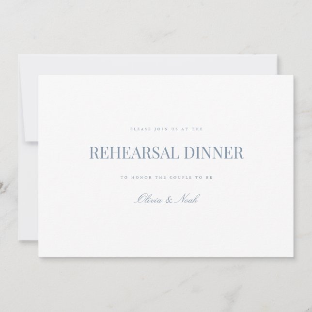 Script Dusty Blue & White Probe Dinner Card Dankeskarte (Vorderseite)
