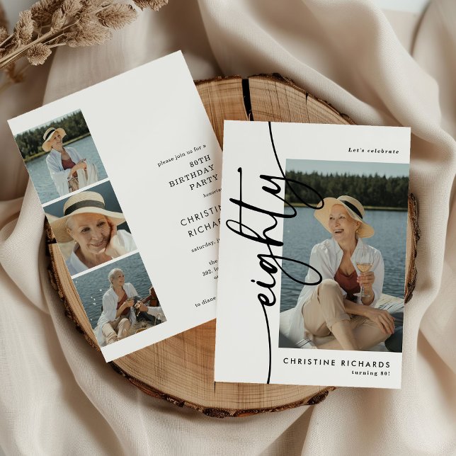 Script Eighty 4 Foto-Collage 80. Geburtstag Einladung (Von Creator hochgeladen)