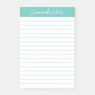 Script Elegant Aqua Lined Personalized Post-it Klebezettel