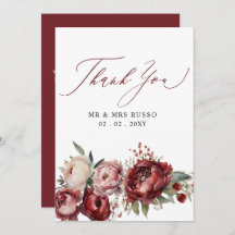 Script Elegant Burgundy Blush Floral Wedding