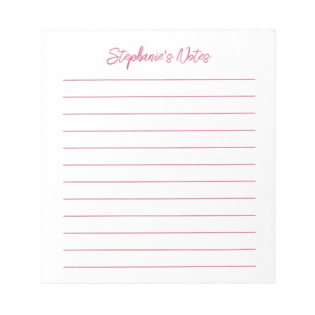  Script Elegant Cherry Red Lined Personalized Notizblock (Vorderseite)