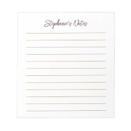  Script Elegant Chocolate Brown Lined Personalized Notizblock