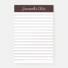 Script Elegant Chocolate Brown Lined Personalized Post-it Klebezettel