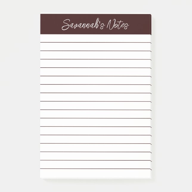 Script Elegant Chocolate Brown Lined Personalized Post-it Klebezettel (Vorderseite)