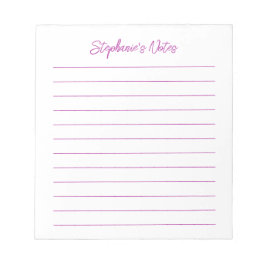 Script Elegant Dark Pink Lined Personalized Notizblock