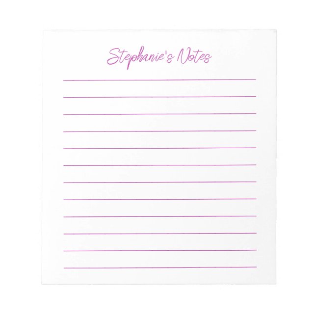  Script Elegant Dark Pink Lined Personalized Notizblock (Vorderseite)