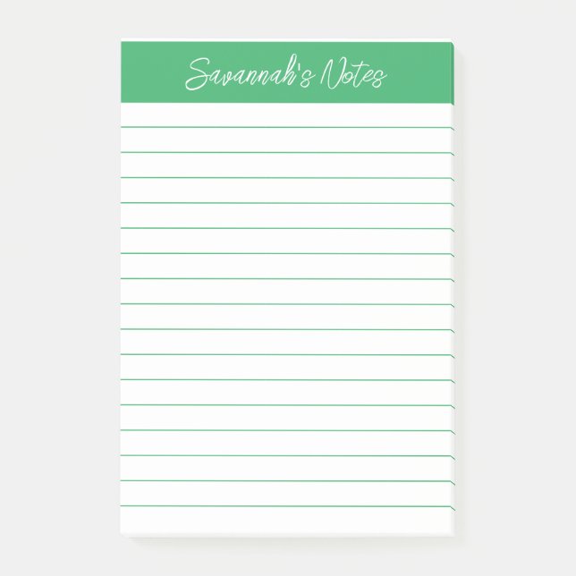 Script Elegant Green Lined Personalized Post-it Klebezettel (Vorderseite)