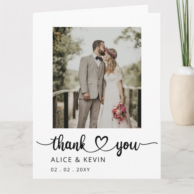 Script Elegant Handwritten Foto Wedding Th Dankeskarte (Vorderseite)