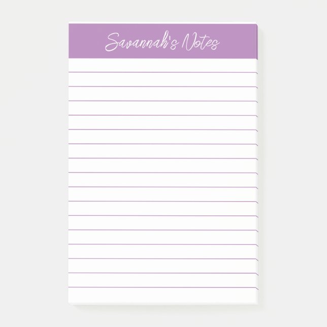 Script Elegant Lavender Lined Personalized Post-it Klebezettel (Vorderseite)