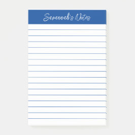 Script Elegant Navy Blue Lined Personalized Post-it Klebezettel