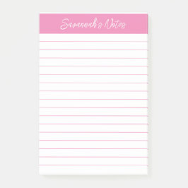 Script Elegant Pink Lined Personalized Post-it Klebezettel