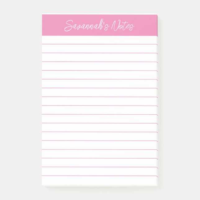 Script Elegant Pink Lined Personalized Post-it Klebezettel (Vorderseite)