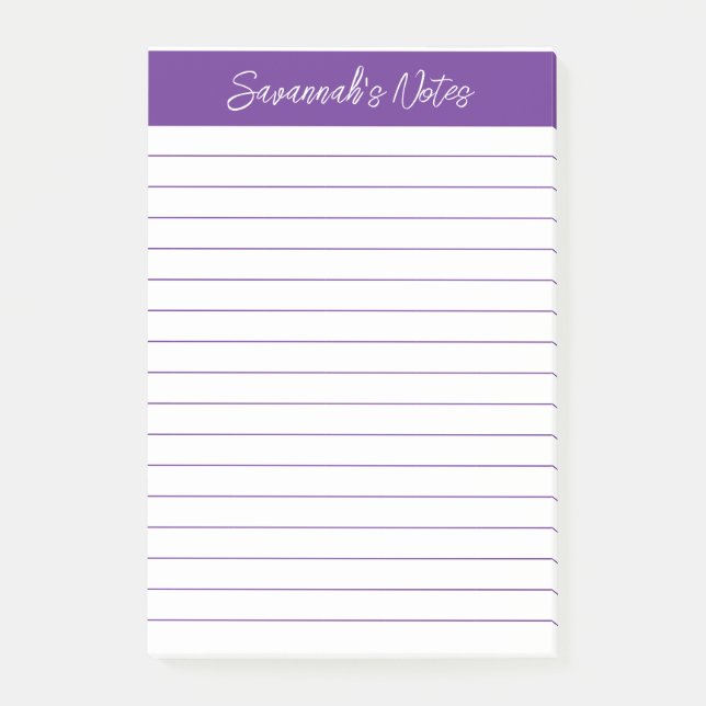 Script Elegant Purple Lined Personalized Post-it Klebezettel (Vorderseite)