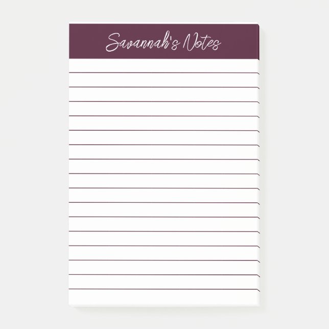 Script Elegant Red Brown Lined Personalized Post-it Klebezettel (Vorderseite)