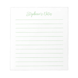 Script Elegant Sage Green Lined Personalized Notizblock