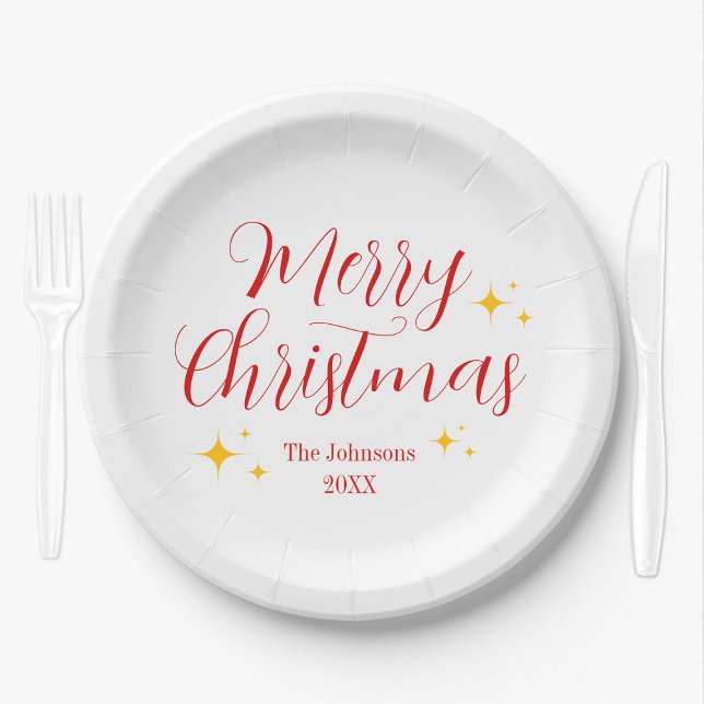 Script Elegant White Custom Frohe Weihnachten Part Pappteller (Script Elegant White Custom Merry Christmas Party Paper Plates
)