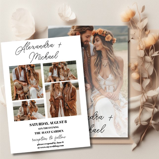 Script Elegantes Foto Overlay White Wedding Einladung (Von Creator hochgeladen)