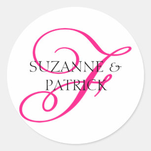 Script F Monogram Labels (Hot Pink / Black) Runder Aufkleber