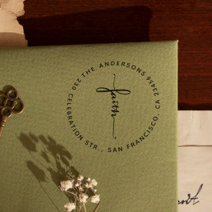 Script Faith Cross Round-Rücksendeadresse Permastempel