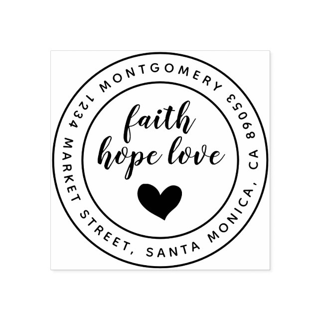 Script Faith Hope Liebe Rundname & Rücksendeadress Gummistempel (Prägung)