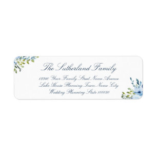 Script Family Blue White Wedding Rücksendeadresse