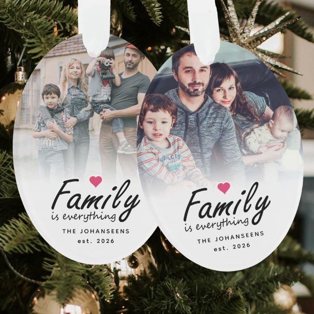 Script Family is Everything Modern Custom 2 Photo Ornament (Von Creator hochgeladen)