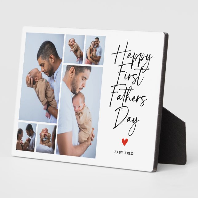 Script First Father's Day Photo Collage Gift Fotoplatte (Seite)
