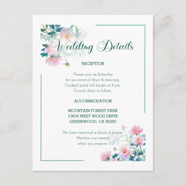 Script Font Pastel Garden Flowers Wedding Begleitkarte (Vorderseite)